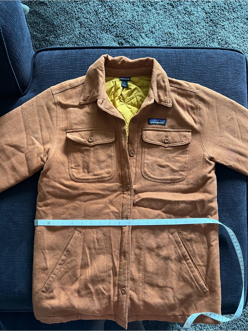 Patagonia Orange Jacket with Yellow Quilted Lining